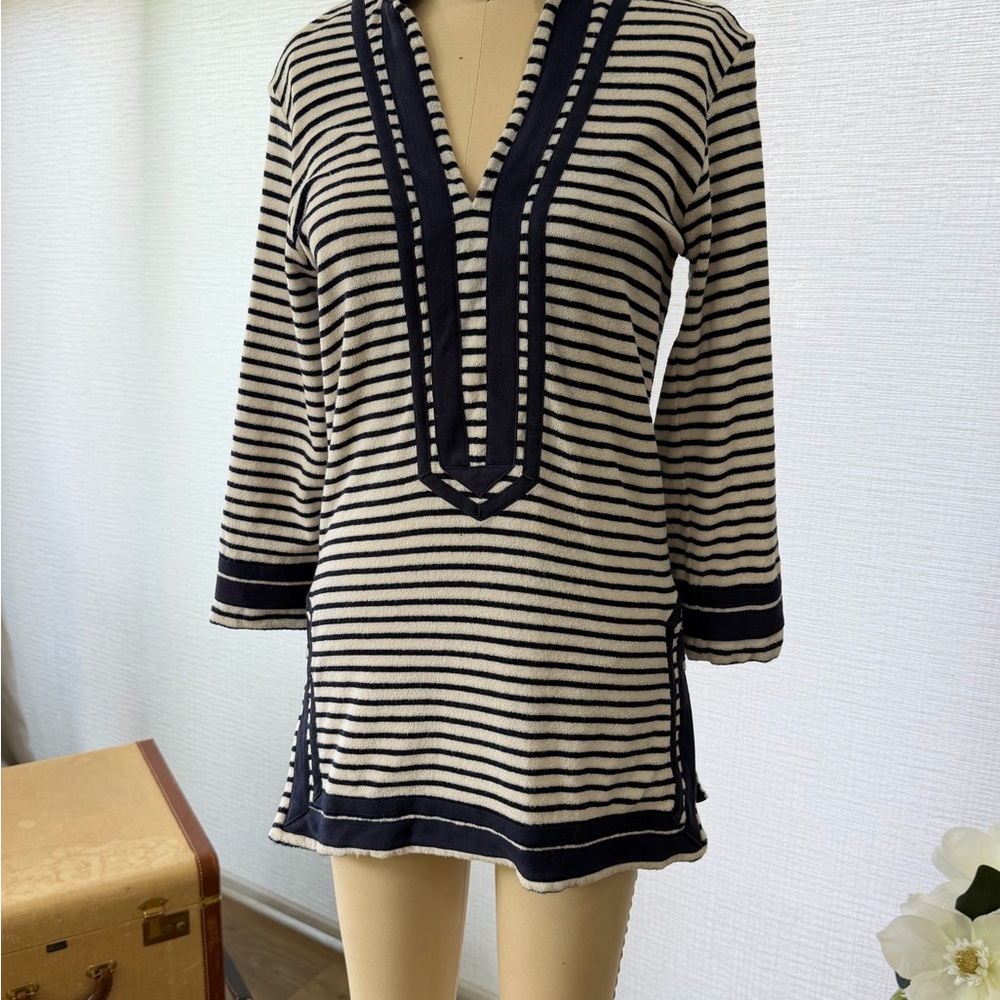 Tory Burch classic Tunic - Navy & Cream Striped Cotton -  XS